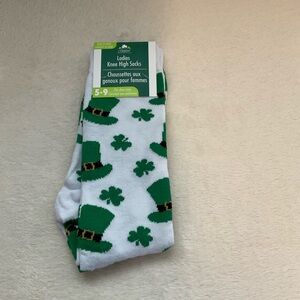 Festive Green and White Knee High Socks